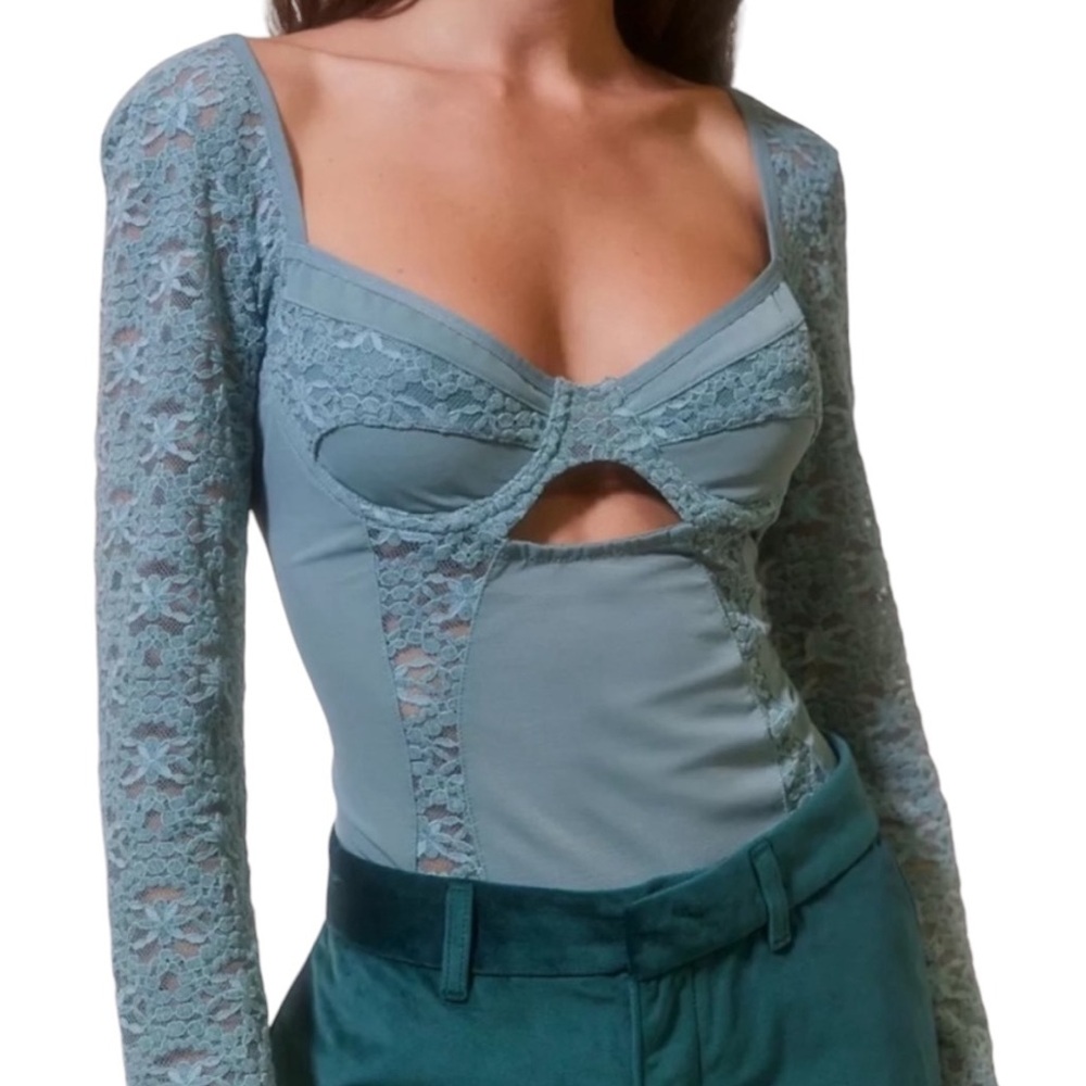 EUC Urban Outfitters Out From Under Dark Romantic Lace Detail Bodysuit (K-1)